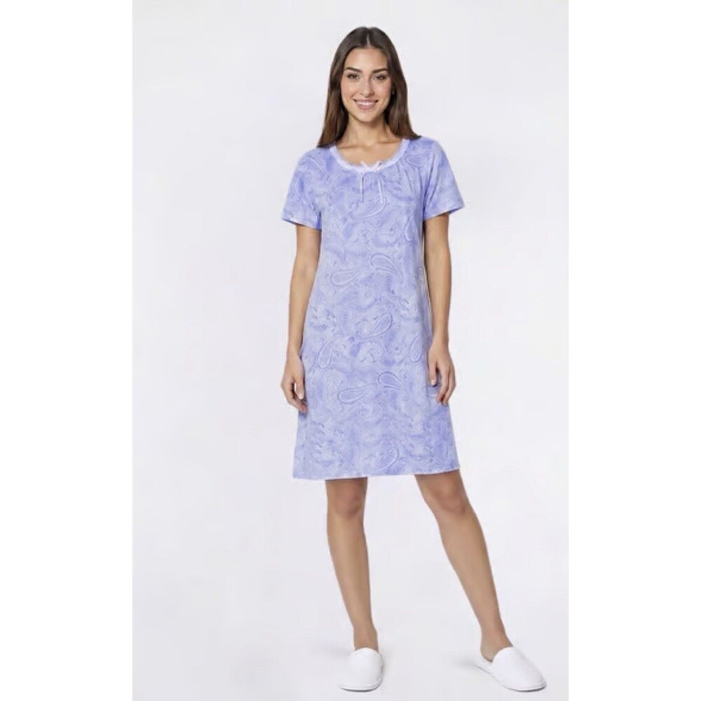 NWOT Women’s Carole Hochman Short Sleeve Blue Purple Paisley Nightshirt Size S